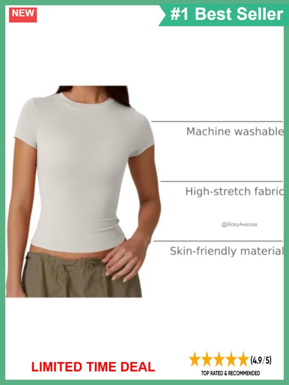 Women's Double-Layer Crew Neck Short Sleeve Slim Fit T-Shirt - Picture 3 of 6